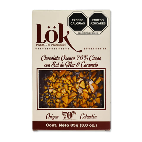 Bark de Chocolate Oscuro 70% Cacao con Sal de Mar & Caramelo 85 gr