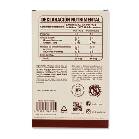 Bark de Chocolate Oscuro 70% Cacao con Sal de Mar & Caramelo 85 gr