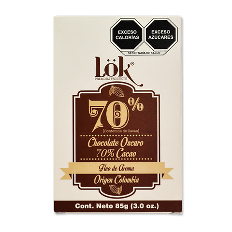 Barra de Chocolate Oscuro 70% Cacao 85 gr